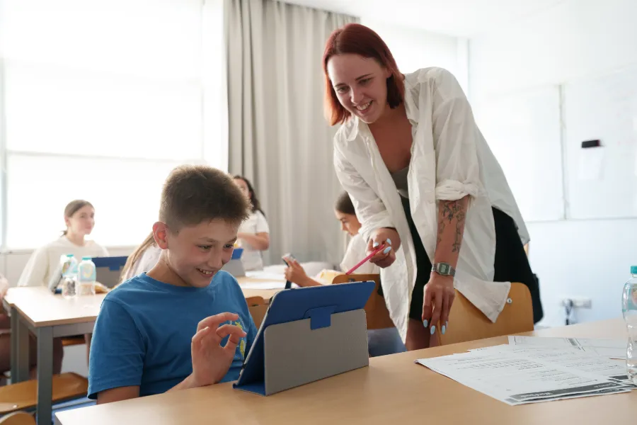 Studying English online with a device