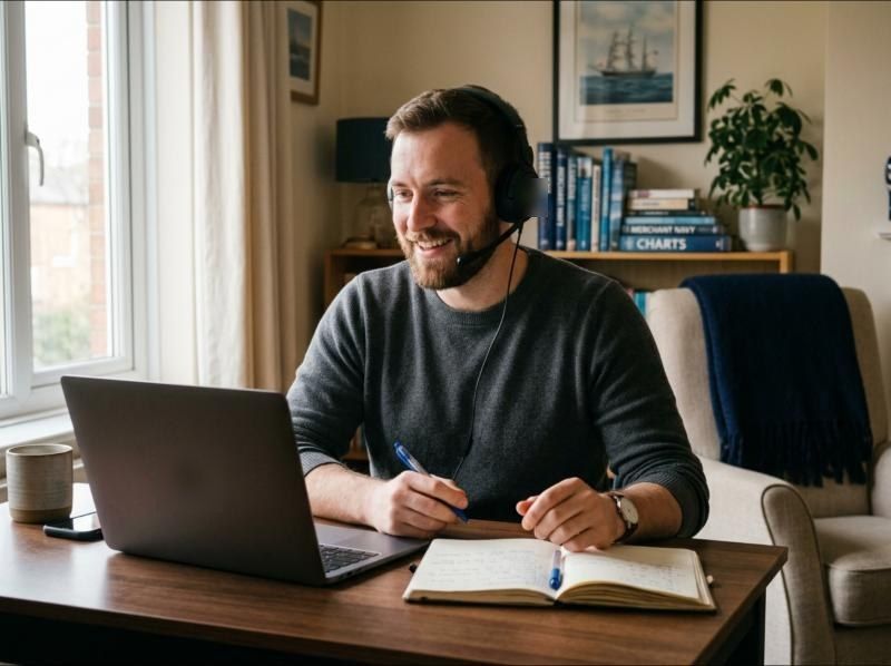 A learner taking an online English lesson at home